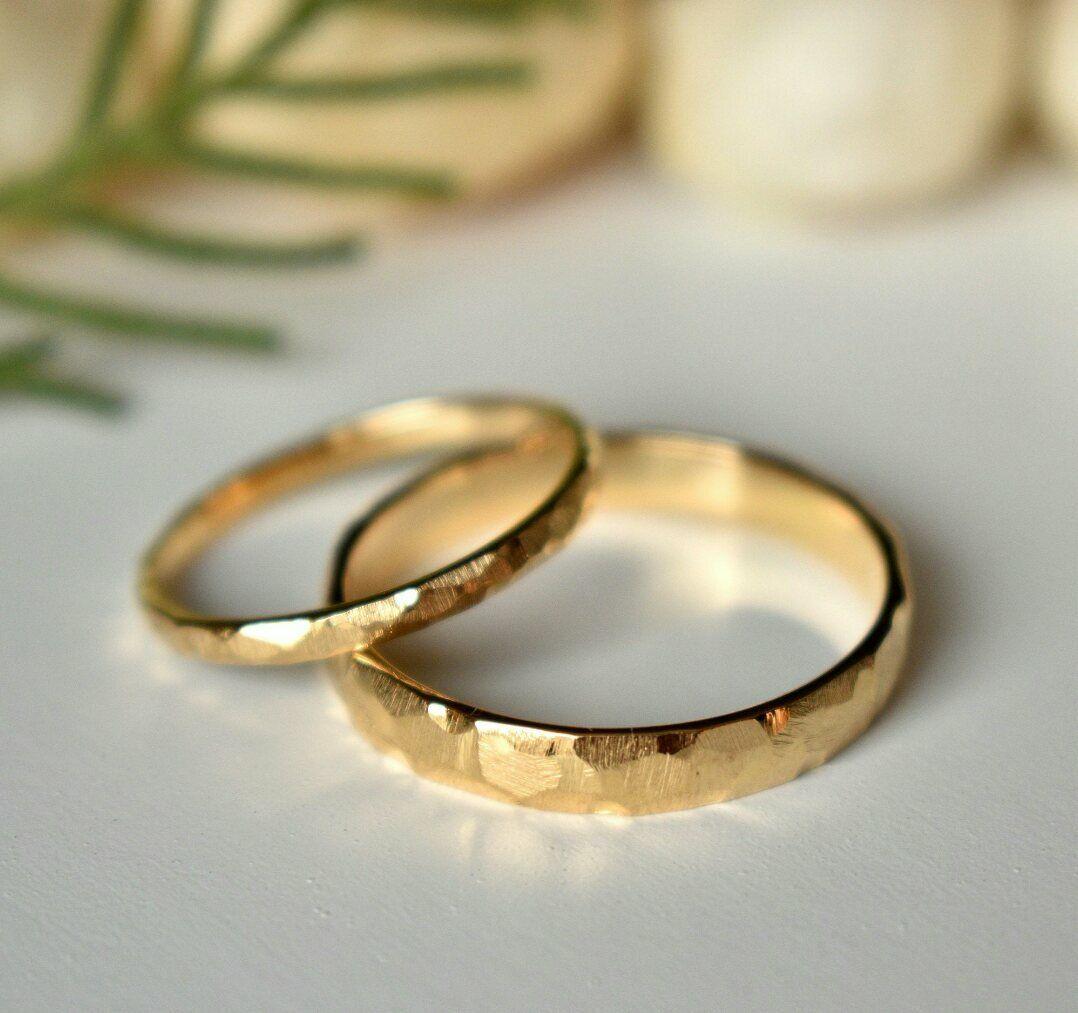14k Massivgold Passende Paare Ringe Seiner gebürsteten Ehering. im Angebot 2