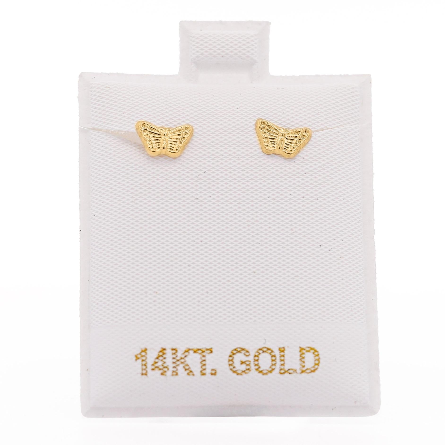 Modern 14K Solid Gold Mini Butterfly Stud Earrings on Screw Backs For Sale