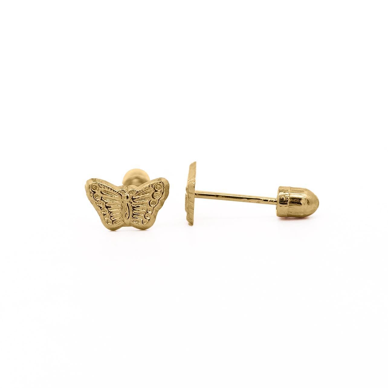 14K Solid Gold Mini Butterfly Stud Earrings on Screw Backs For Sale 2