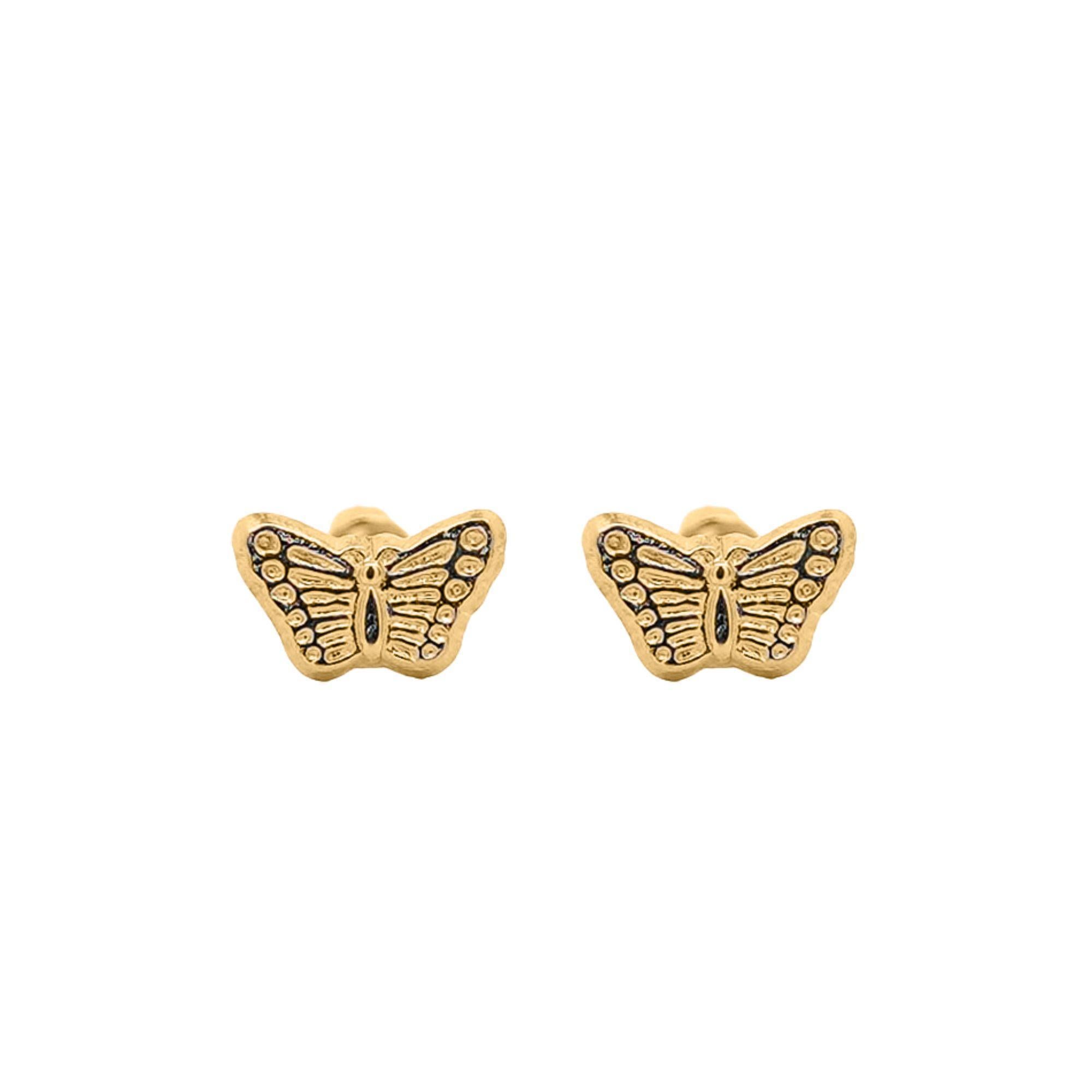 14K Solid Gold Mini Butterfly Stud Earrings on Screw Backs For Sale 3