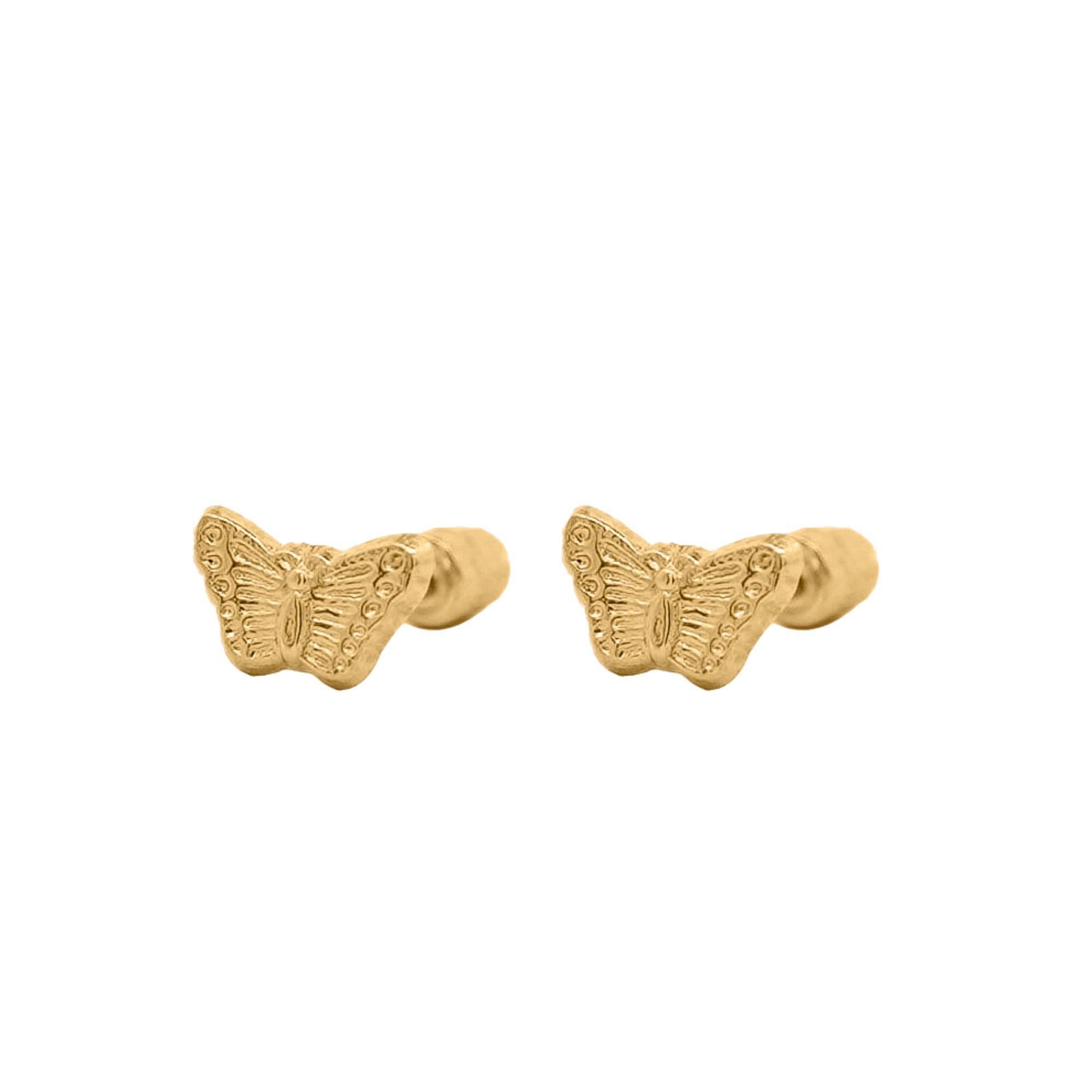 14K Solid Gold Mini Butterfly Stud Earrings on Screw Backs For Sale 4