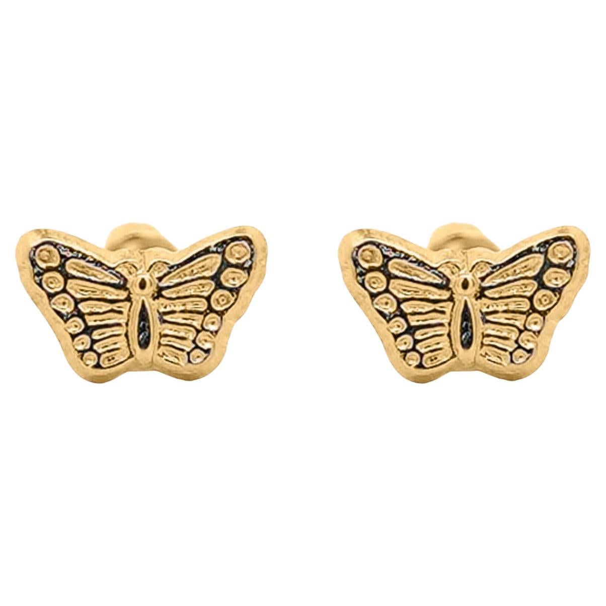 14K Solid Gold Mini Butterfly Stud Earrings on Screw Backs
