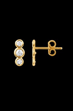 14K Solid Gold Mini Diamond Stud Earring For Women 3 diamond gold Earrings