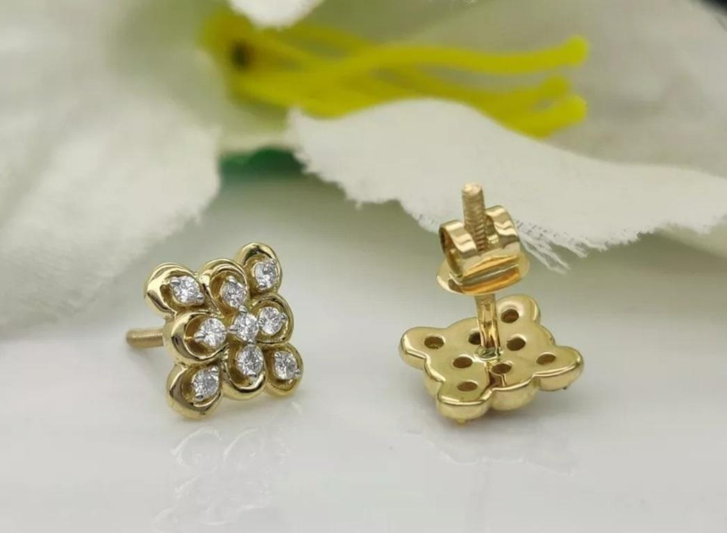 Pendiente cuadrado minimalista de oro macizo de 14k Diamante natural Delicado Pendiente de novia Retro en venta