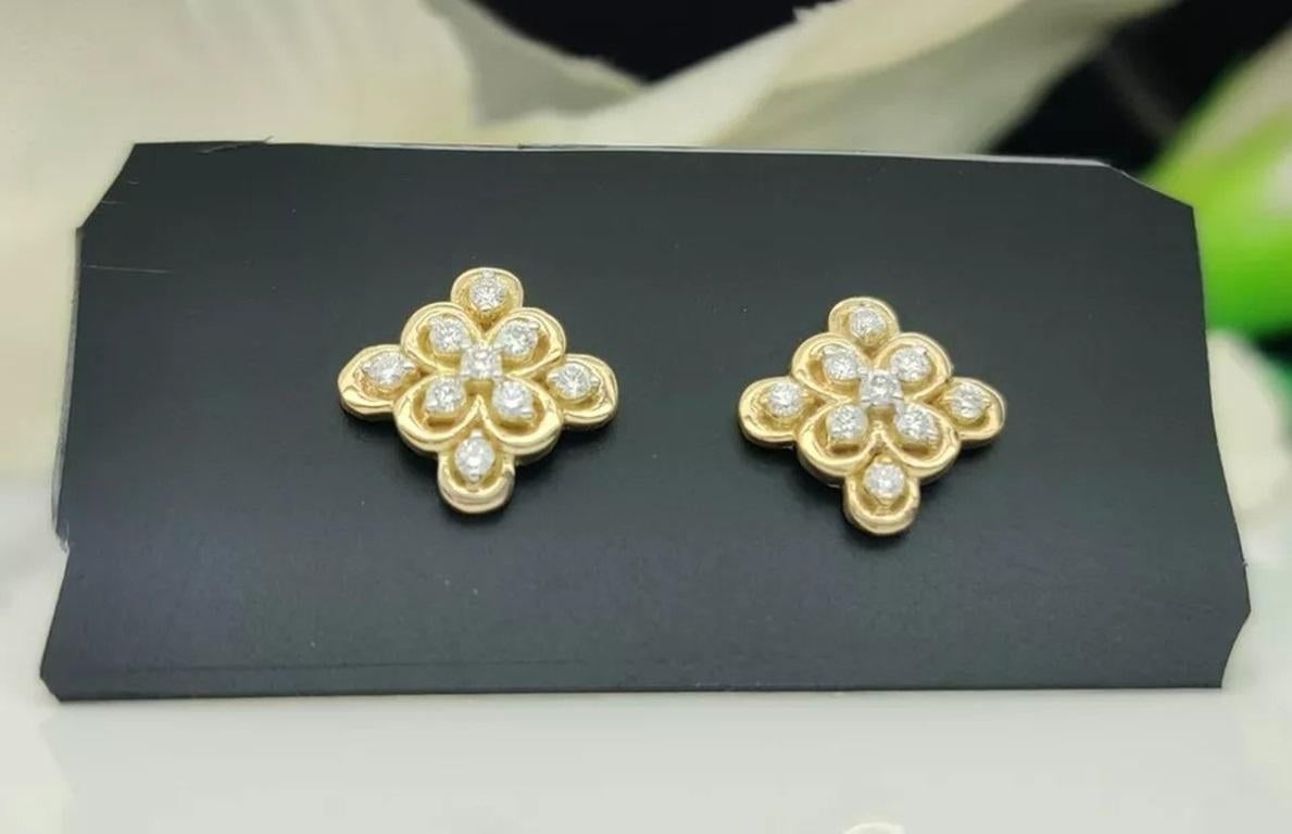 Pendiente cuadrado minimalista de oro macizo de 14k Diamante natural Delicado Pendiente de novia Corte redondo en venta
