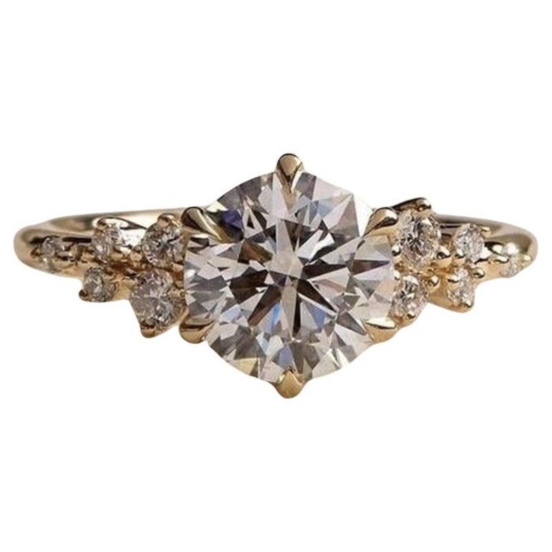 14k Solid Gold Moissanite Cluster Engagement Ring… - image 2