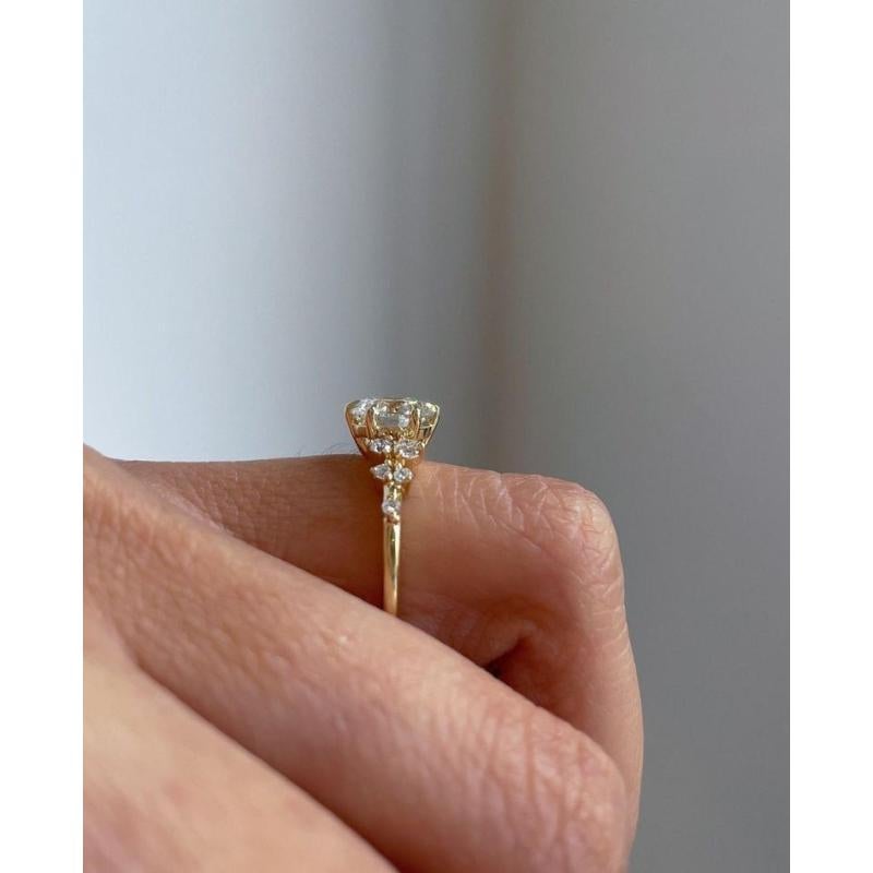 14k Solid Gold Moissanite Cluster Engagement Ring… - image 5