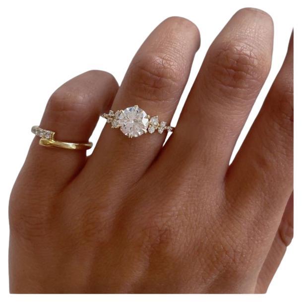 14k Solid gold Moissanite Cluster Engagement Ring 2 CT Round Cut For Sale