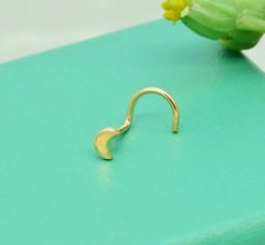 14k Solid Gold Moon Nose Stud Ring Tiny Half Moon Pin Screw Back Nose Piercings.