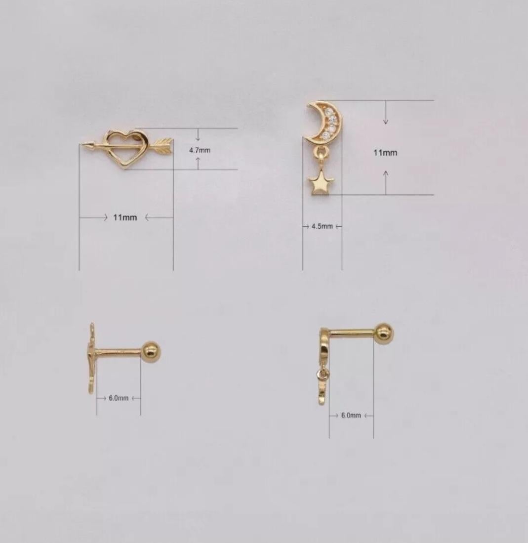 14K Solid Gold Moon Star Ear Piercings For Women Natural Diamond Screw Piercings


Main Stone Color
White/Colorless
Material
14K Solid Gold, Natural Diamond
Metal
Yellow Gold
Item Length
6 mm
Main Stone
Diamond
Gauge
16 g (1.2 mm)
Metal