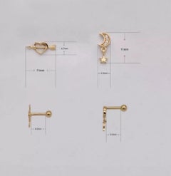 14K Solid Gold Moon Star Ear Piercings For Women Natural Diamond Screw Piercings