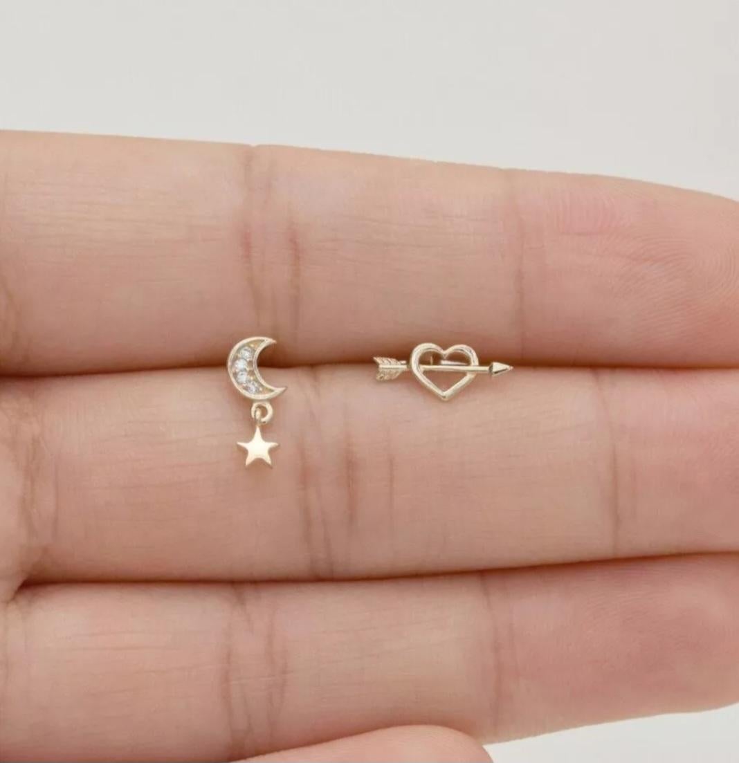 14K Solid Gold Moon Star Ear Piercings For Women Natural Diamond Screw Piercings For Sale 1