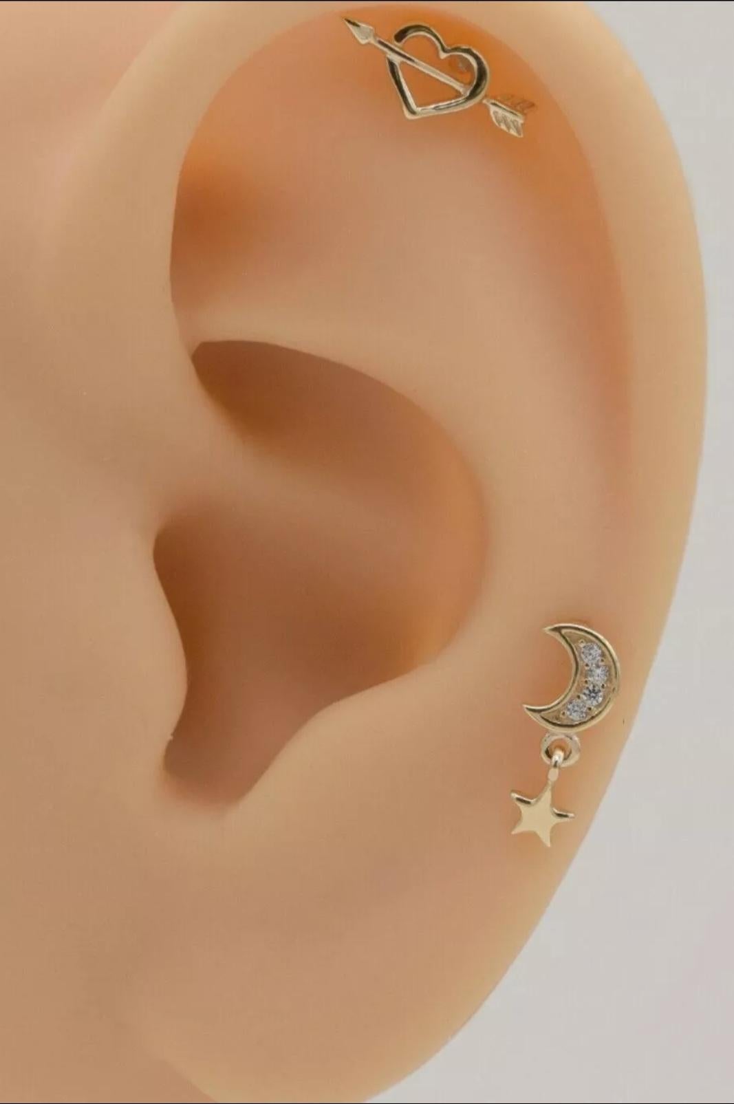 14K Solid Gold Moon Star Ear Piercings For Women Natural Diamond Screw Piercings For Sale 2