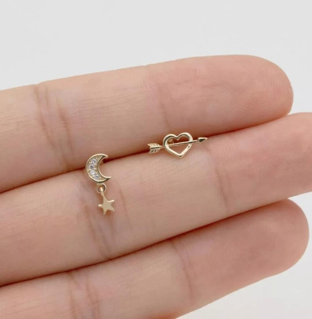 14K Solid Gold Moon Star Ear Piercings For Women Natural Diamond Screw Piercings For Sale 3