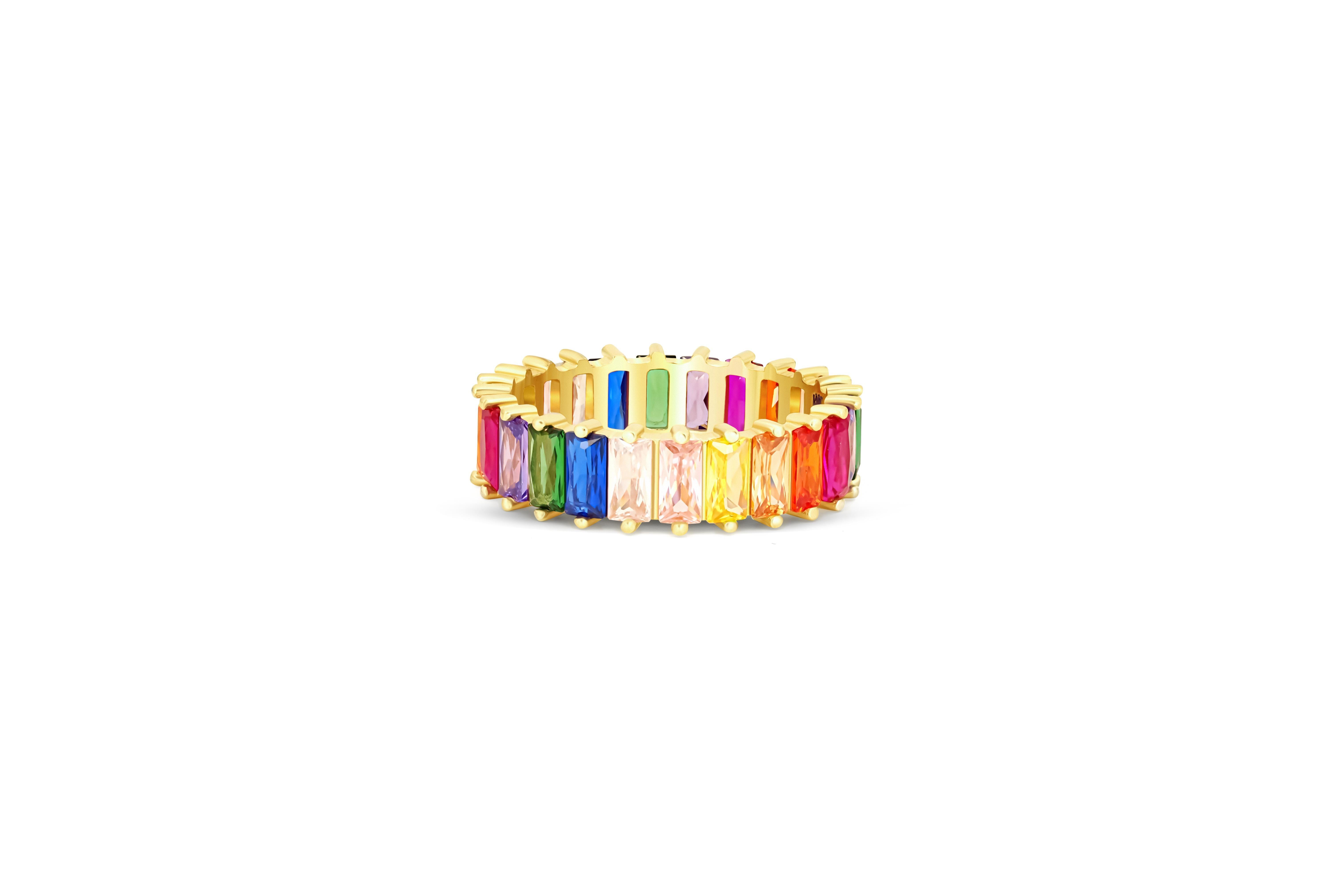 For Sale:  14K solid gold Multicolor Rainbow Eternity Ring. 2