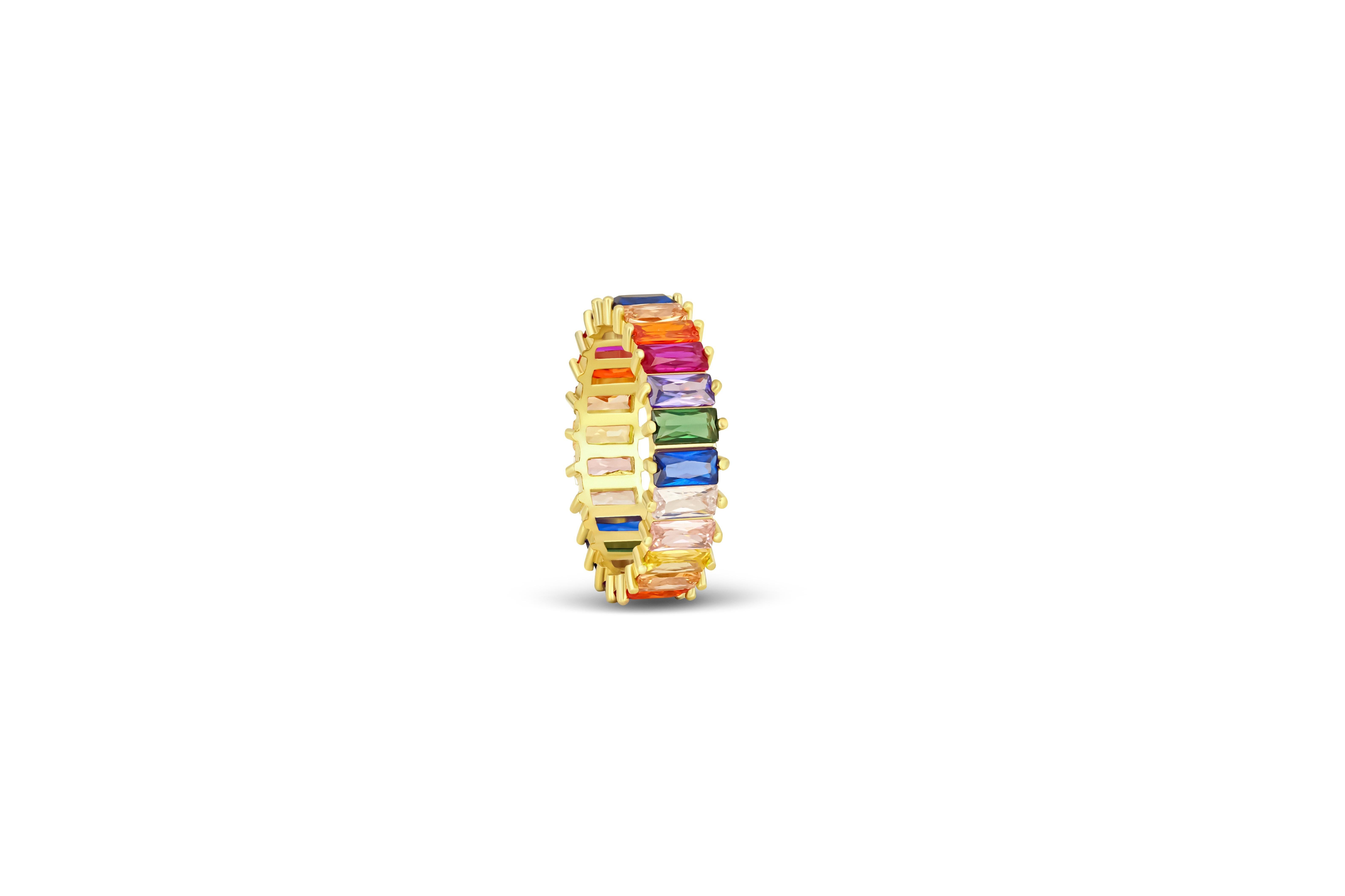 For Sale:  14K solid gold Multicolor Rainbow Eternity Ring. 3