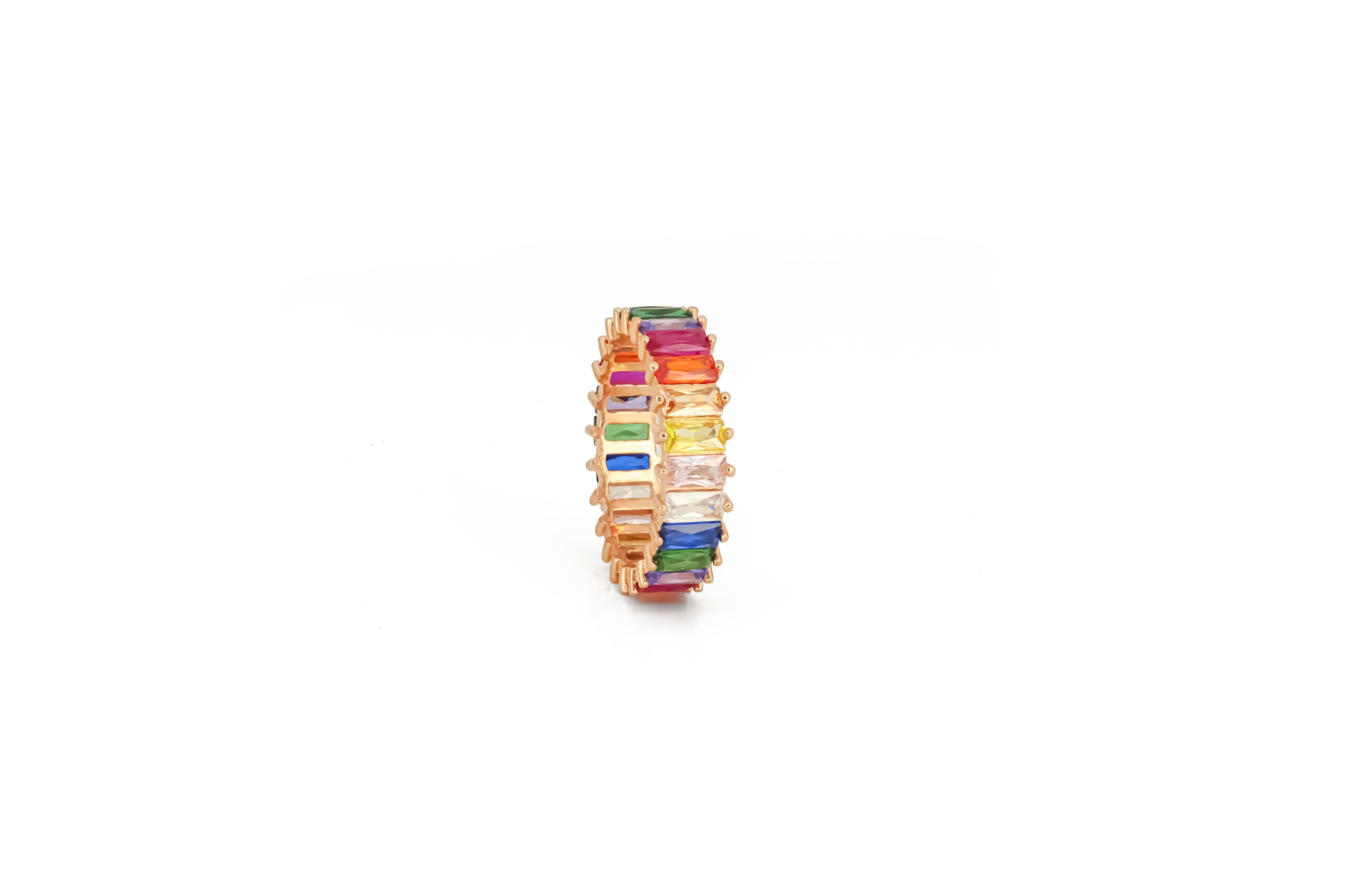 For Sale:  14K solid gold Multicolor Rainbow Eternity Ring. 5