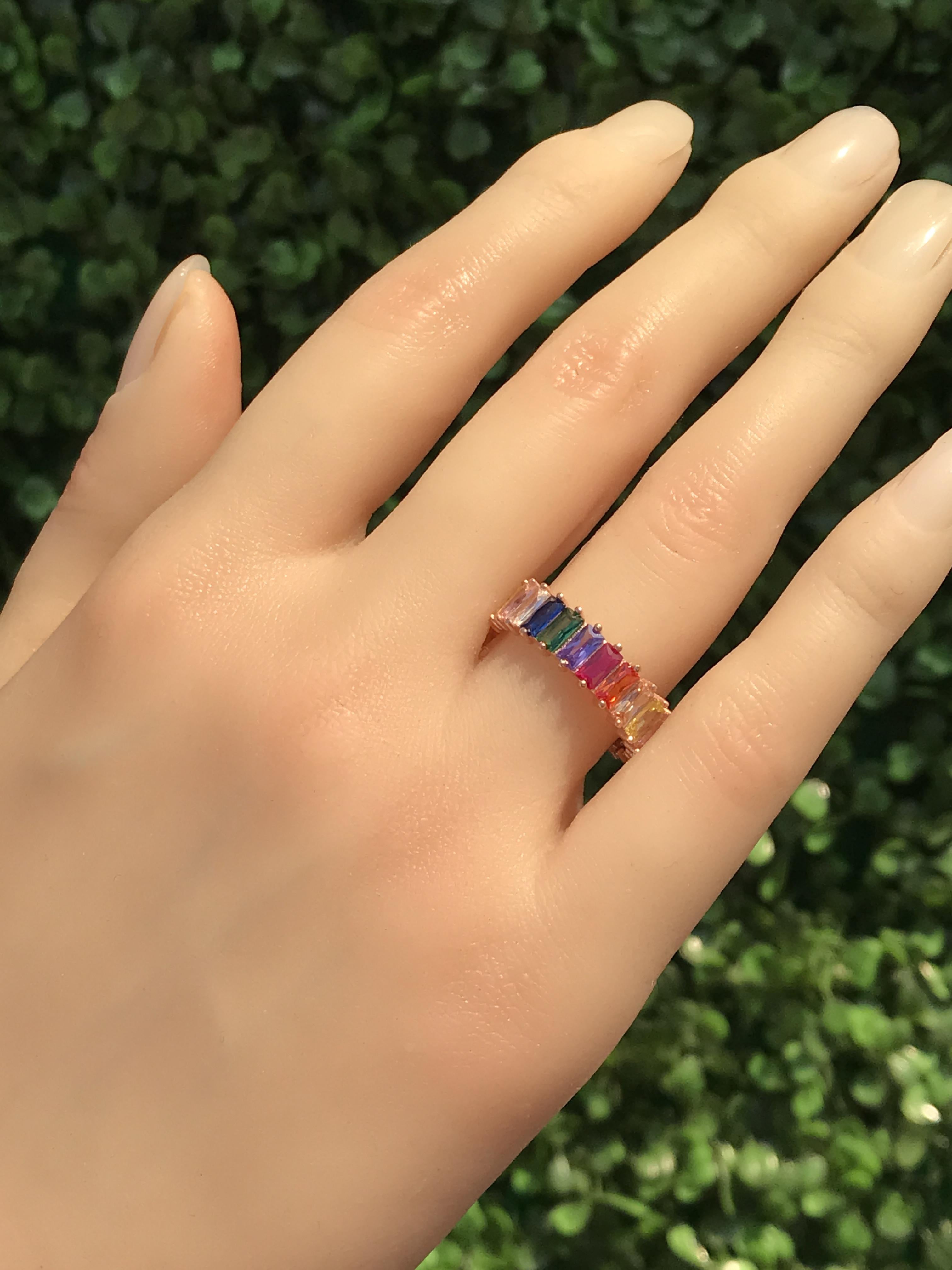 For Sale:  14K solid gold Multicolor Rainbow Eternity Ring. 7