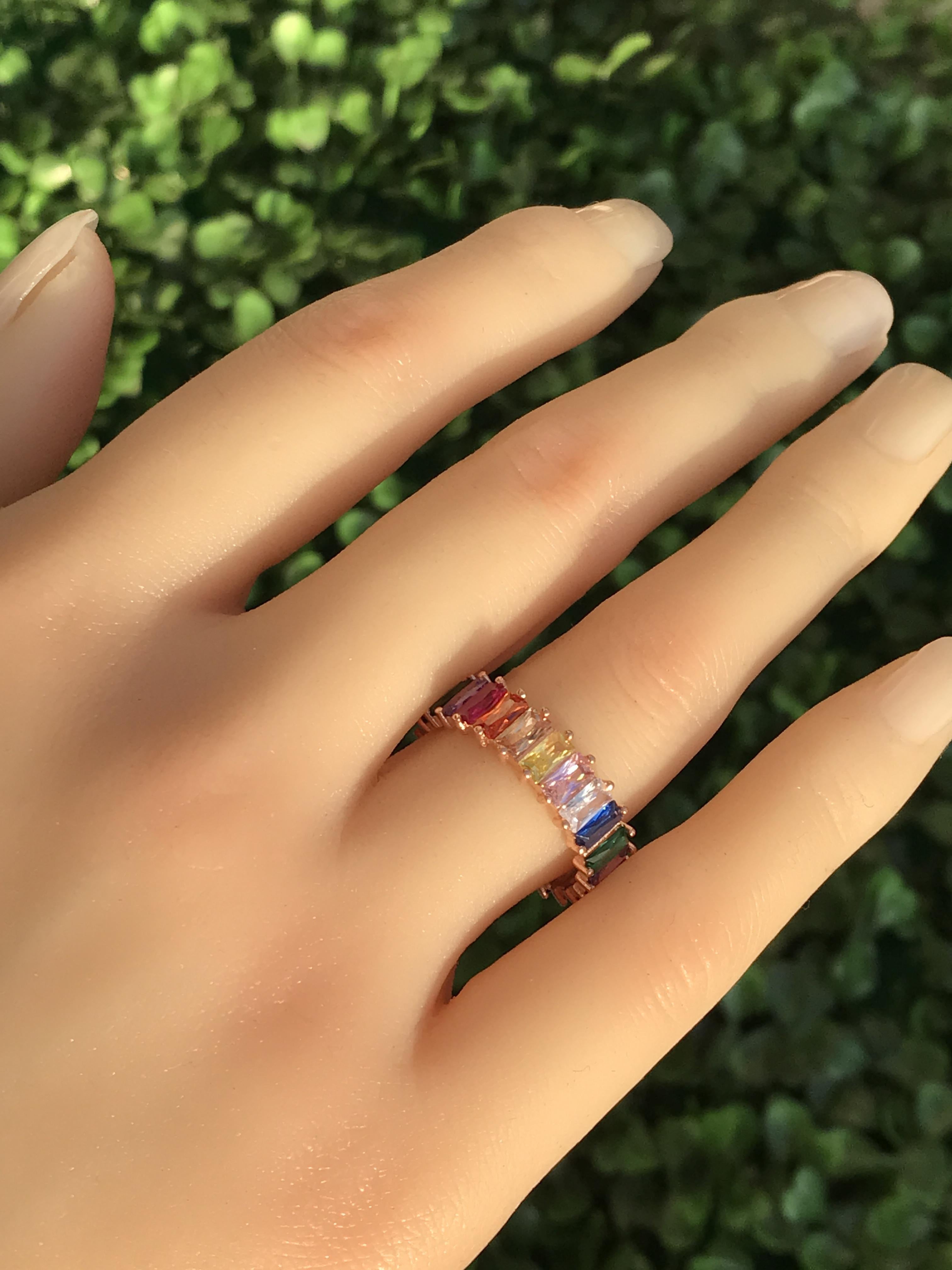 For Sale:  14K solid gold Multicolor Rainbow Eternity Ring. 9