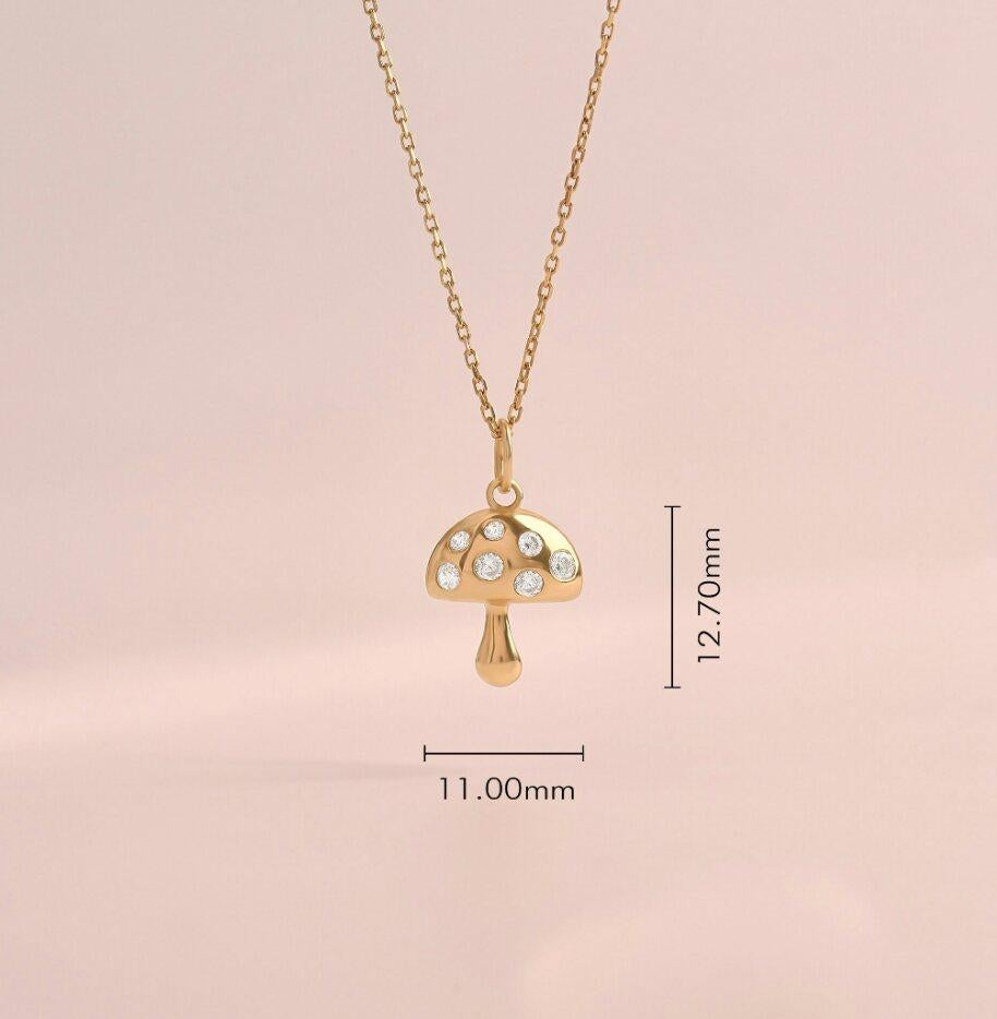 14K Solid Gold Mushroom Pendant Tiny Mushroom Charm Necklace Diamond for gift  For Sale 2