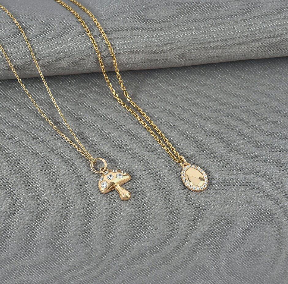 14K Solid Gold Mushroom Pendant Tiny Mushroom Charm Necklace Diamond Necklaces. In New Condition For Sale In Chicago, IL