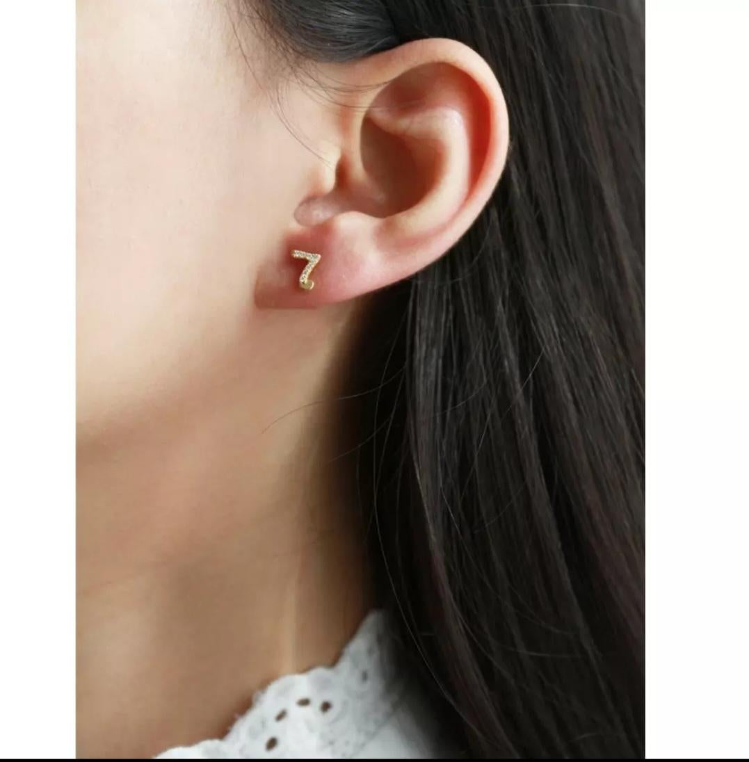 Art Deco 14K Solid Gold Music Note Stud Earrings Gold Diamond Music Lover Jewelry Gift. For Sale
