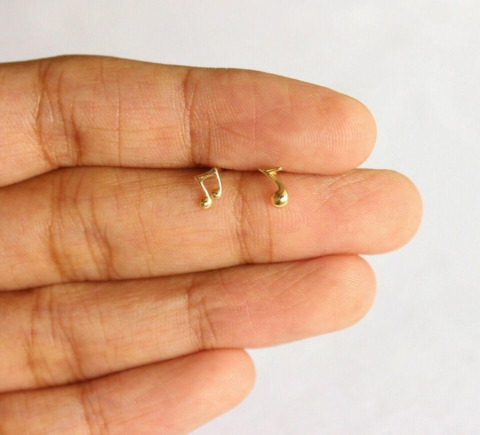 14k Solid Gold Musical Notes Stud Piercing Jewelry Nose Earrring For Sale 1