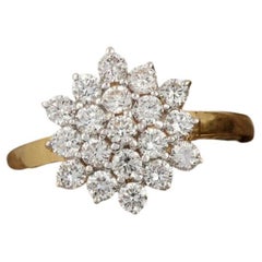 14K Massivgold Natürlicher Diamant Bandring mit Blumenmuster Handgefertigter feiner Schmuck