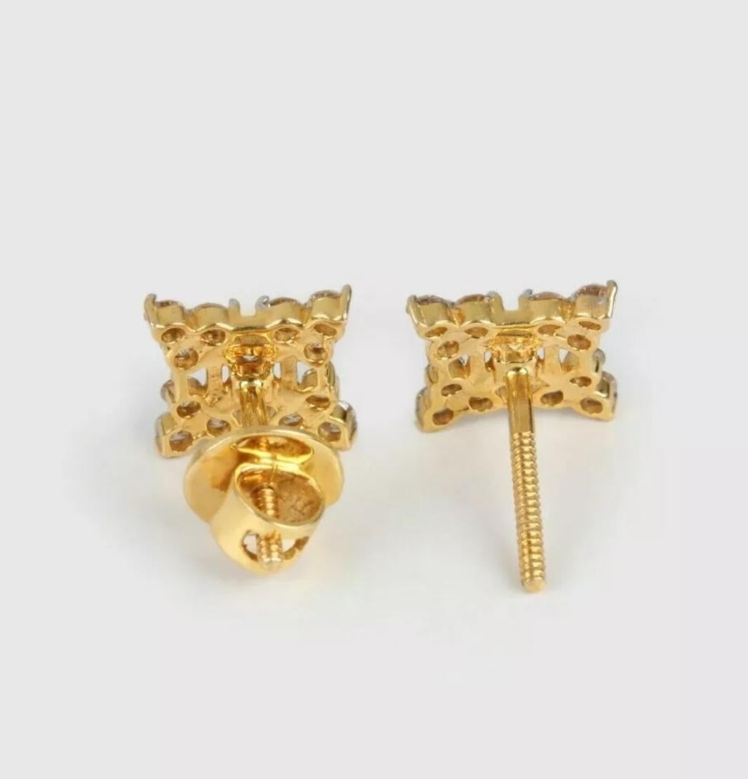 14K Solid Gold Natural Diamond Floral Stud Earring Handmade Earrings Gift. For Sale 3