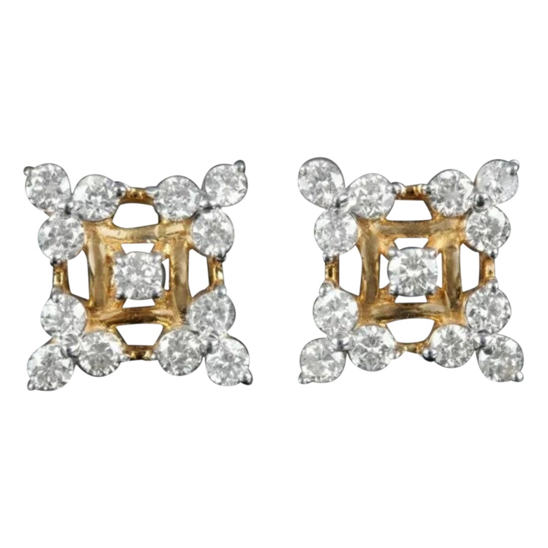 Pendientes de oro macizo de 14 quilates con diamante natural Floral Pendientes hechos a mano Regalo.