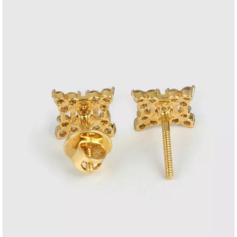 14K Solid Gold Natural Diamond Floral Stud Handmade Earrings In New Condition For Sale In Chicago, IL