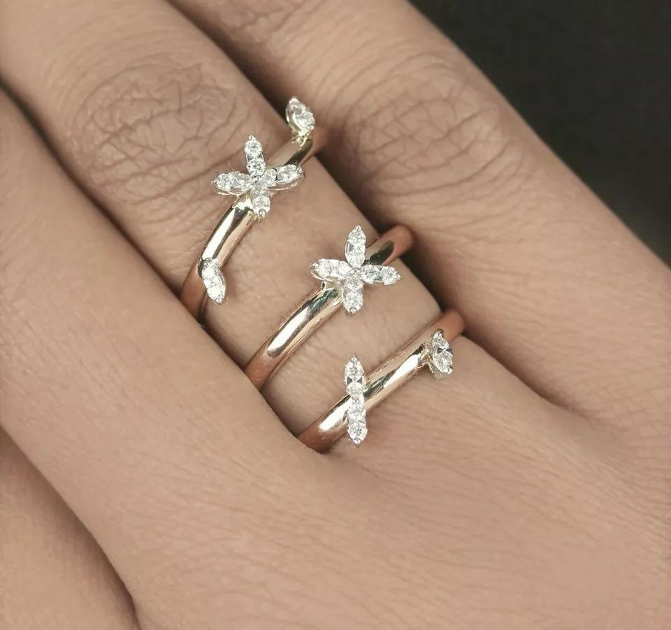 Round Cut 14k Solid Gold Natural Diamond Si Calrity Floral Wrap Ring For Sale