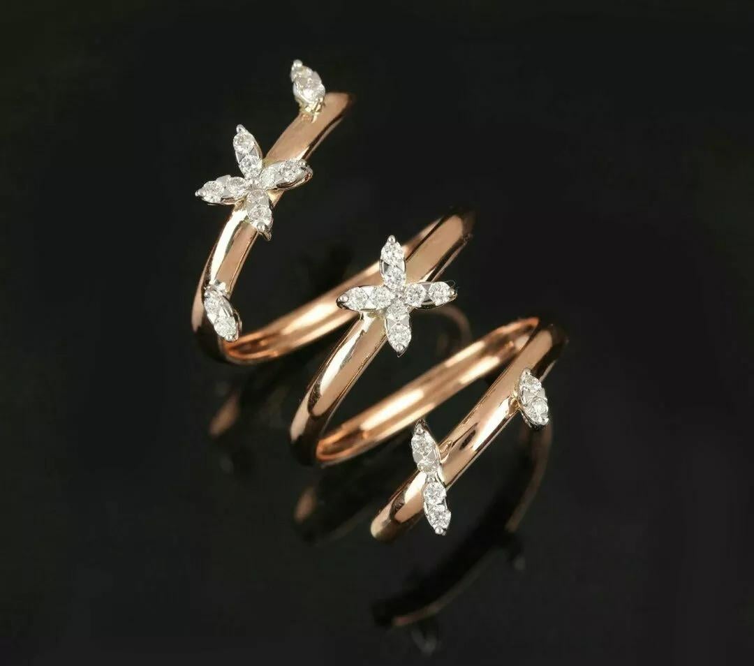 14k Solid Gold Natural Diamond Si Calrity Floral Wrap Ring In New Condition For Sale In Chicago, IL