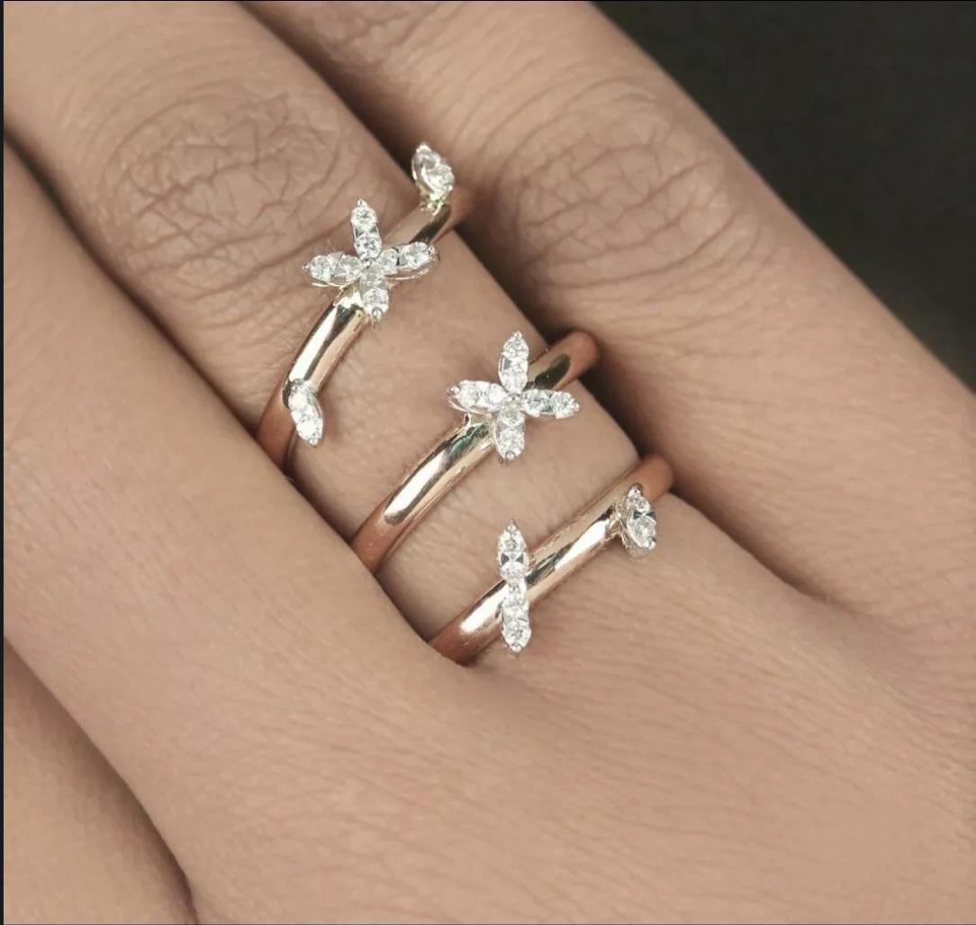Art Deco 14k Solid Gold Natural Diamond Si Calrity Floral Wrap Ring Wedding Bridal Gift. For Sale