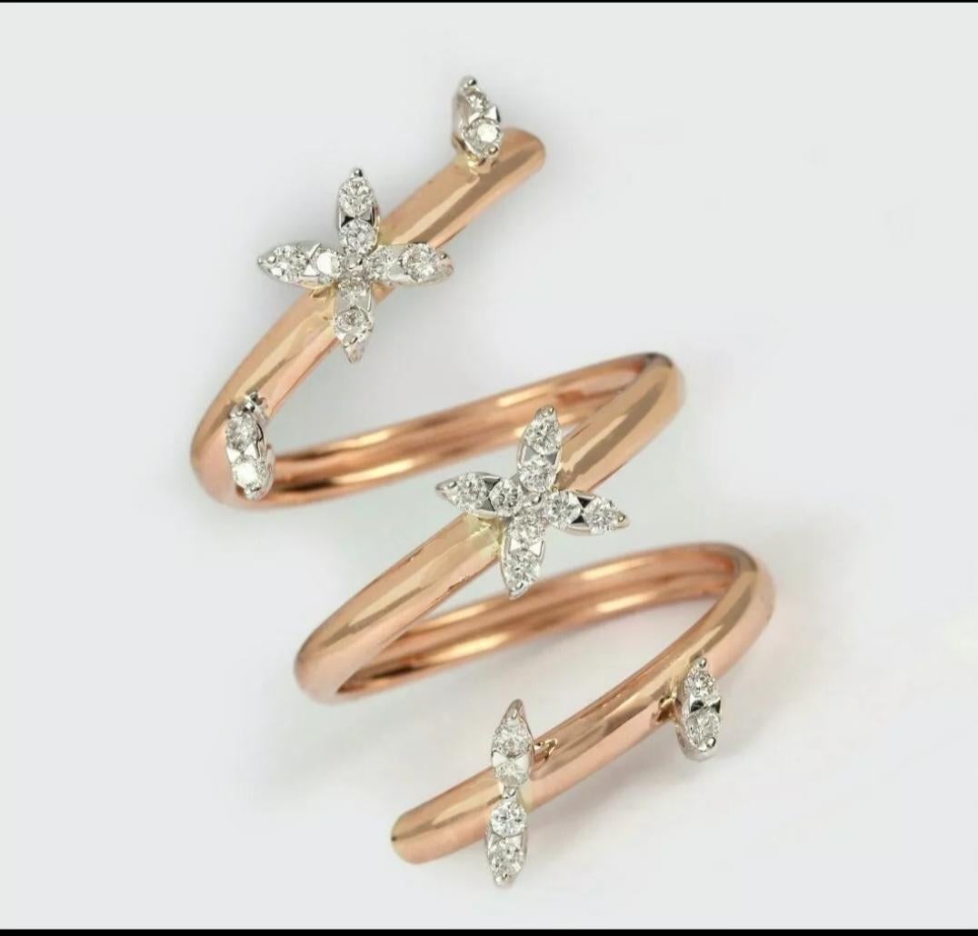 Round Cut 14k Solid Gold Natural Diamond Si Calrity Floral Wrap Ring Wedding Bridal Gift. For Sale