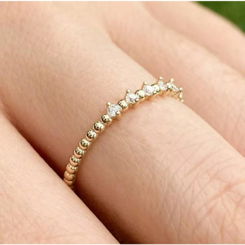 Round Cut 14k Solid Gold Natural Diamond Stacking Ring in Minimalist Eternity For Sale