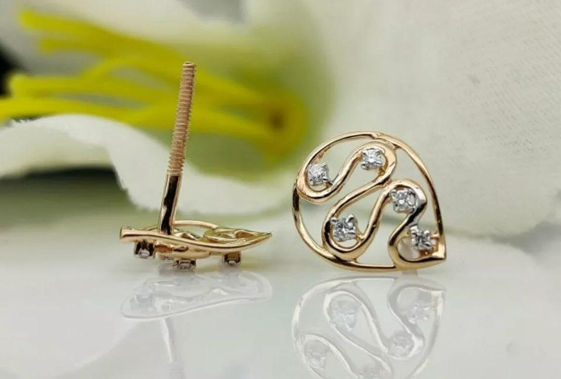 Round Cut 14k Solid Gold Natural Diamond Stud Earring For Sale