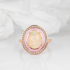 14k Solid Gold Natural Opal Ring, Diamond Ring, Natural Opal Gemstone Jewelry