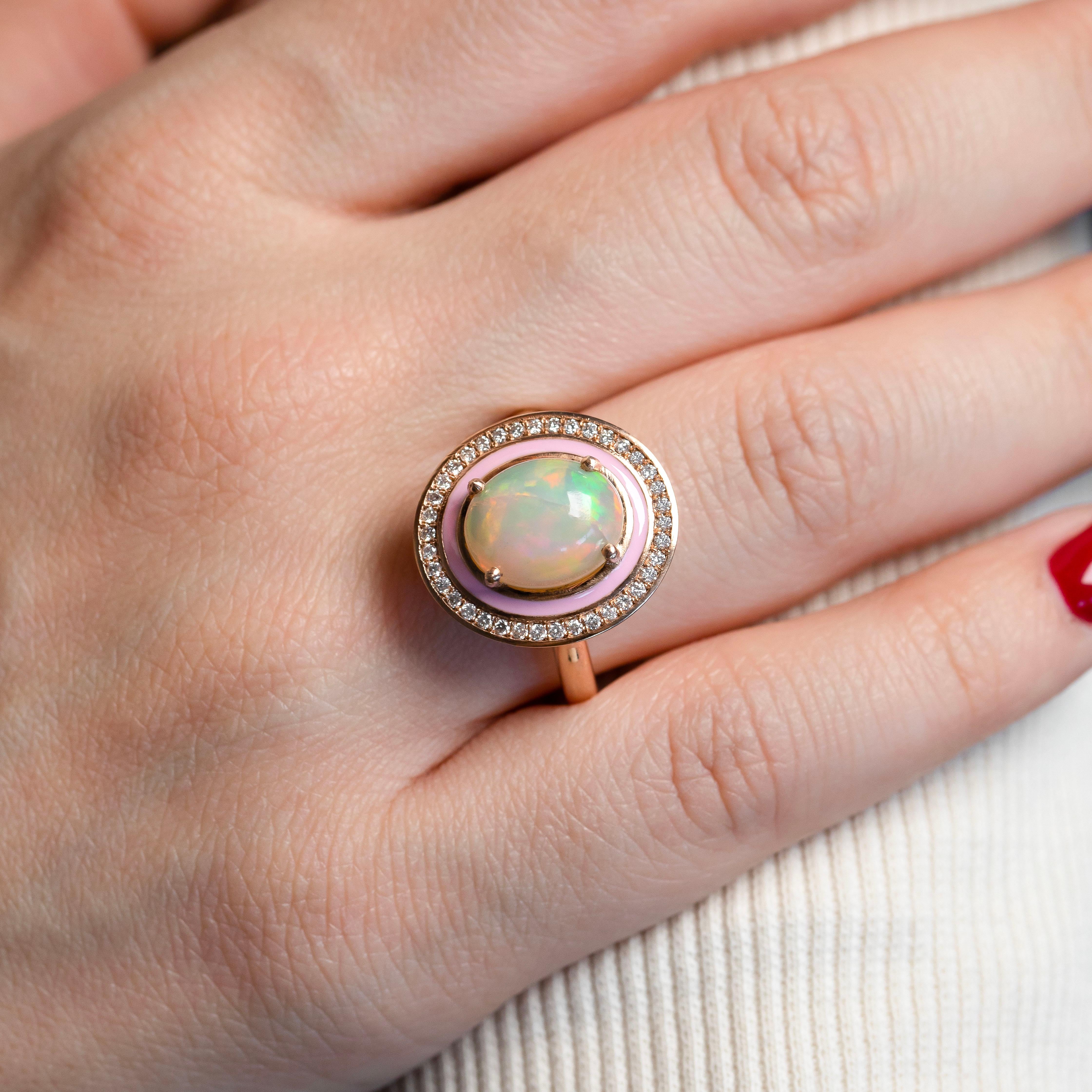 Anillo de ópalo natural de oro macizo de 14 quilates, Anillo de diamantes, Joyas de piedras preciosas de ópalo natural en Nuevo estado para la venta en ISTANBUL, TR