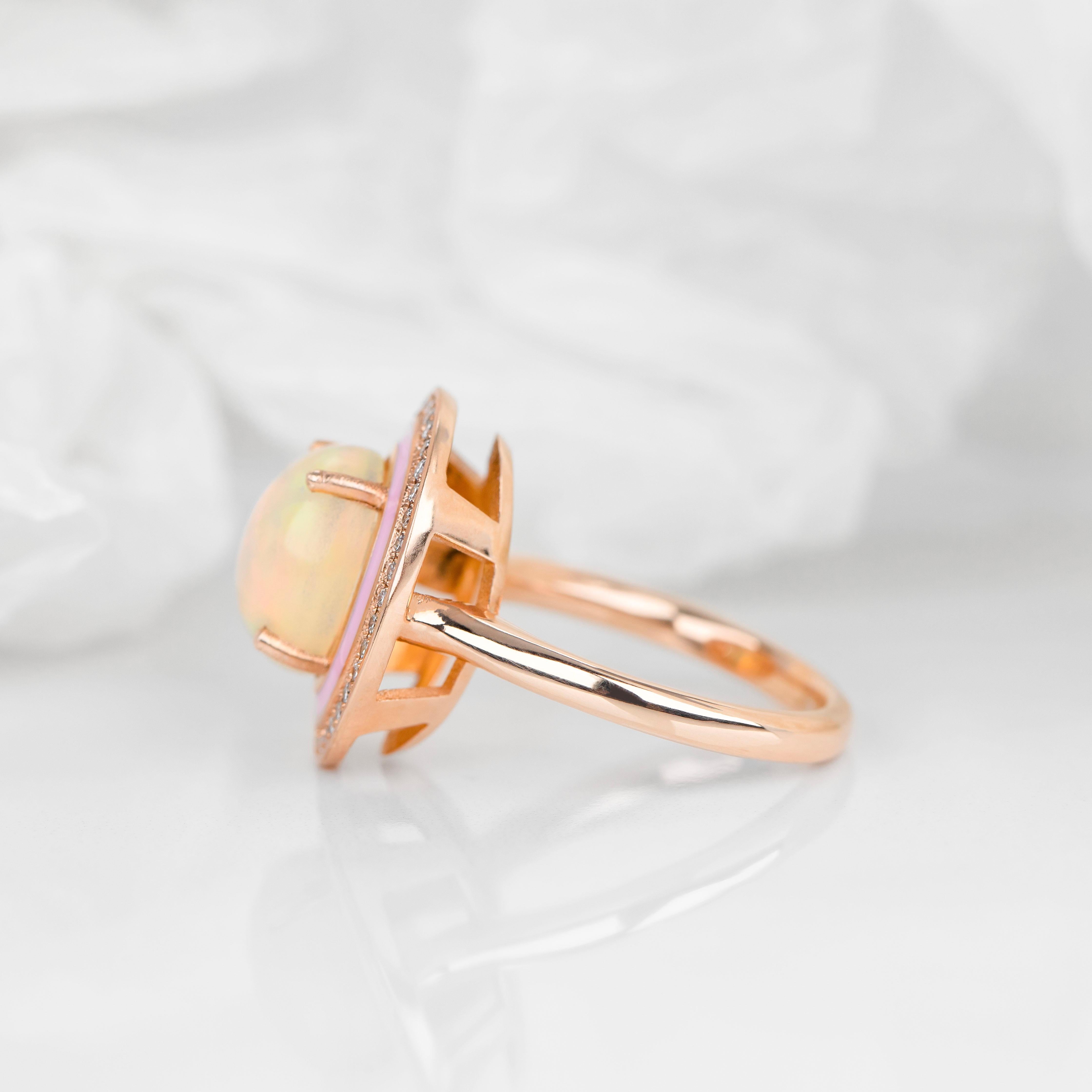 De las mujeres Anillo de ópalo natural de oro macizo de 14 quilates, Anillo de diamantes, Joyas de piedras preciosas de ópalo natural en venta