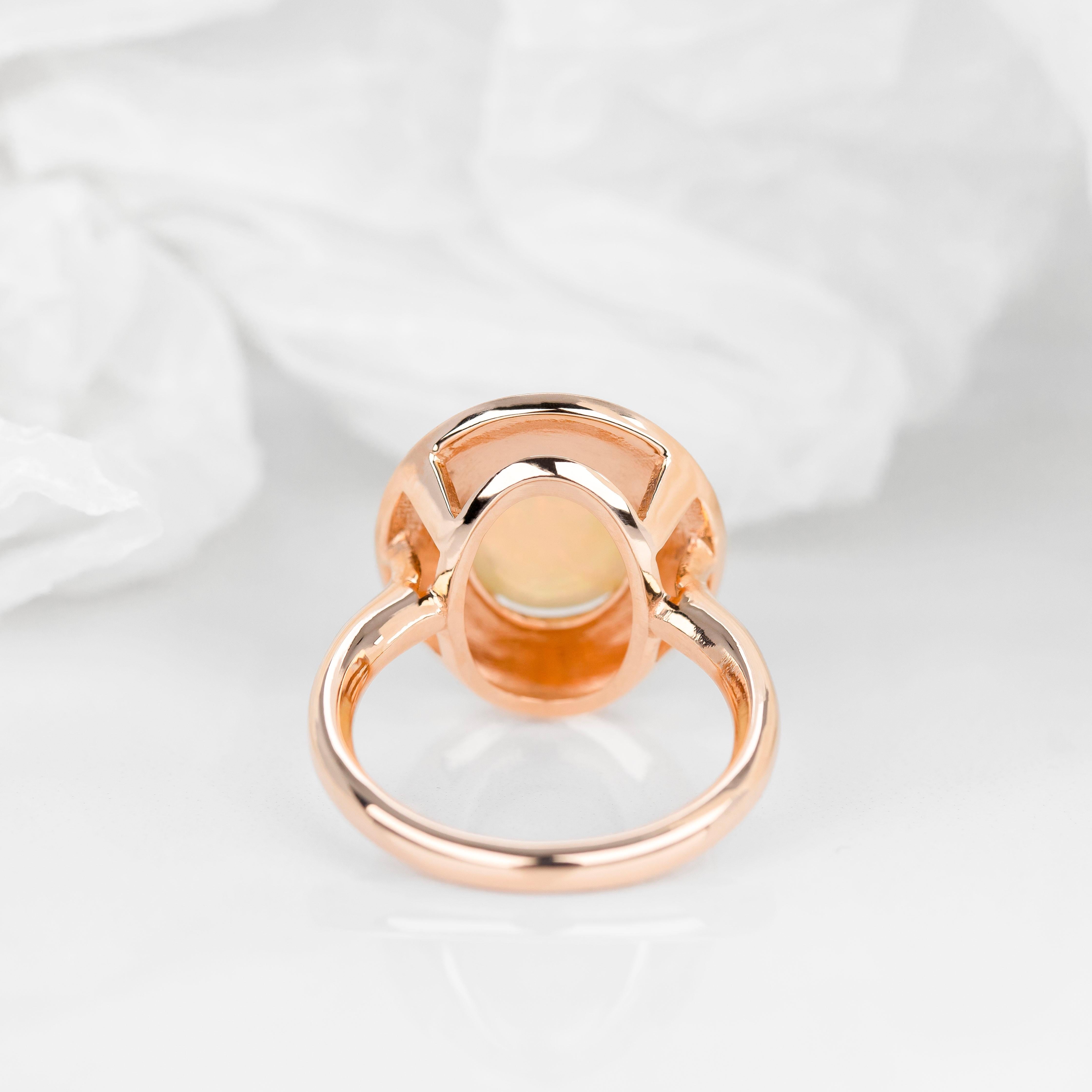 Anillo de ópalo natural de oro macizo de 14 quilates, Anillo de diamantes, Joyas de piedras preciosas de ópalo natural en venta 1