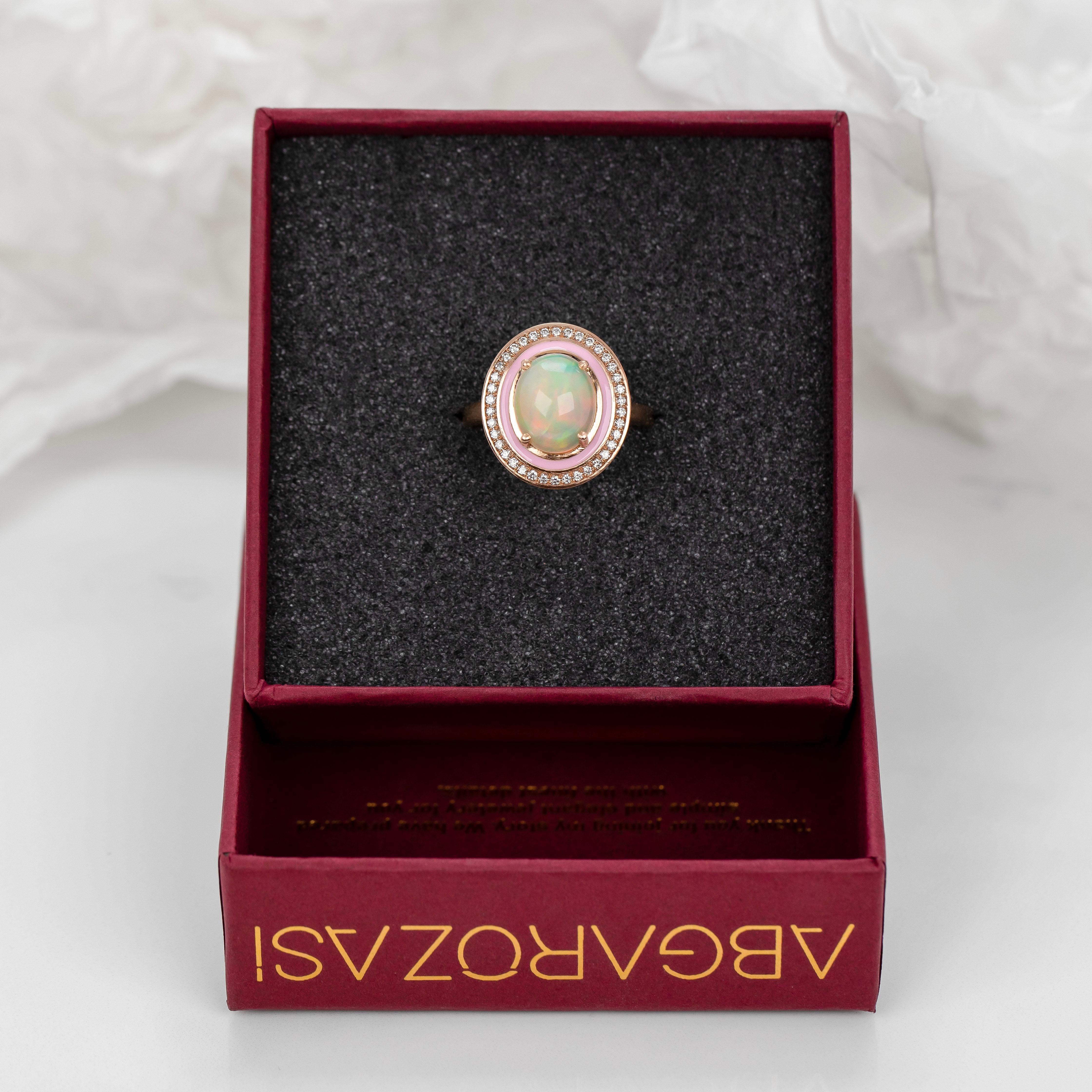 Anillo de ópalo natural de oro macizo de 14 quilates, Anillo de diamantes, Joyas de piedras preciosas de ópalo natural en venta 2