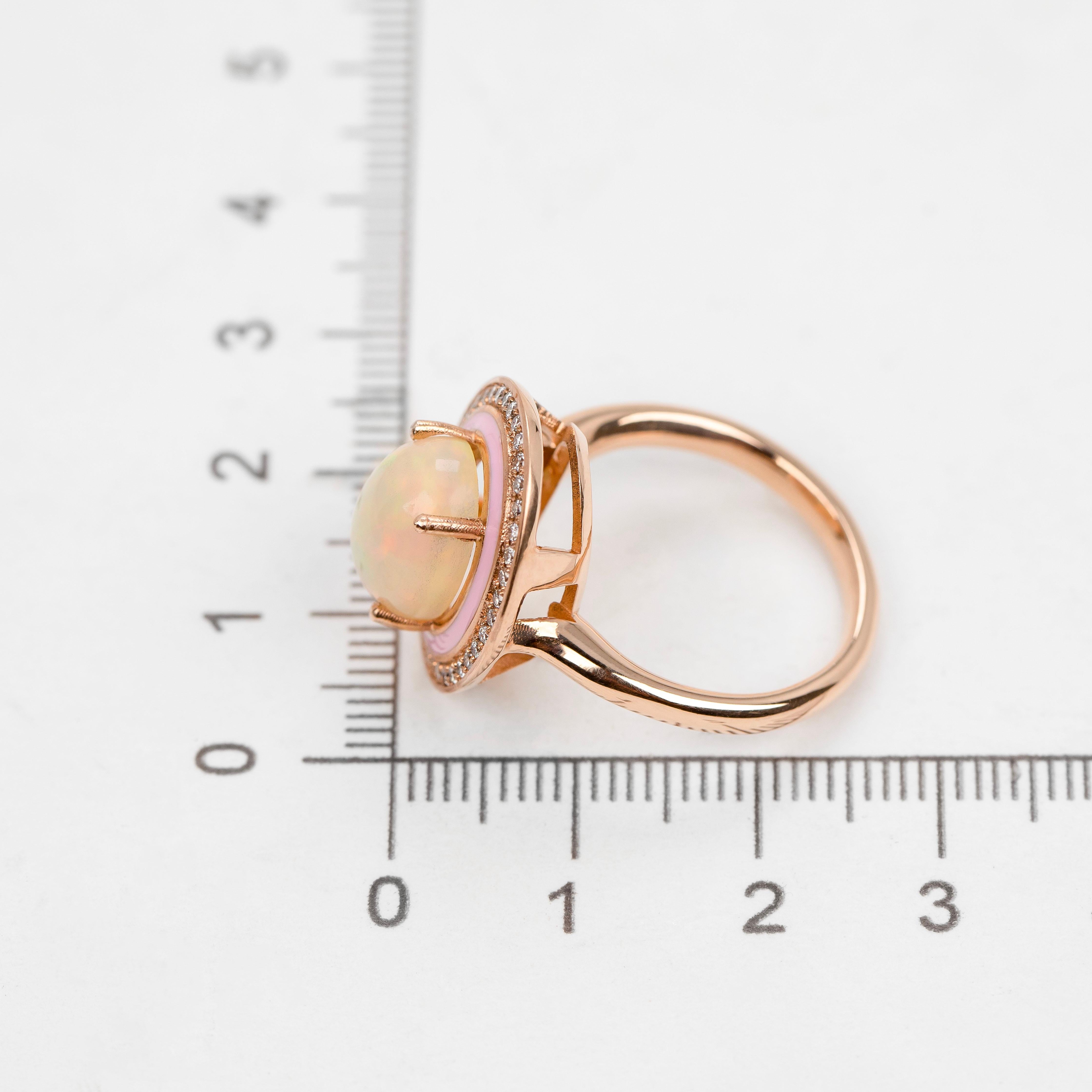 Anillo de ópalo natural de oro macizo de 14 quilates, Anillo de diamantes, Joyas de piedras preciosas de ópalo natural en venta 3