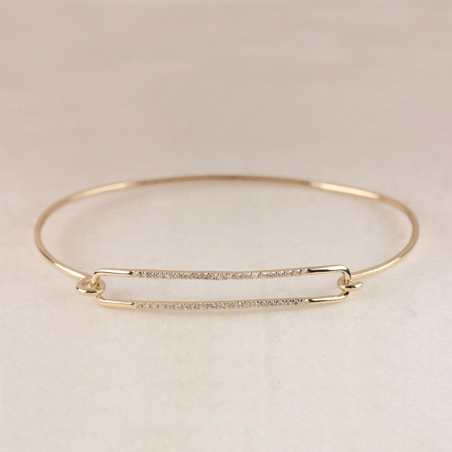 Art Deco 14k Solid Gold Natural Pave Diamond Bracelet Openable Cuff Bracelet For Women. For Sale