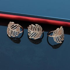 14K Solid Gold Natural Pave Diamond Propose Ring Diamond Leaf Ring For Women.