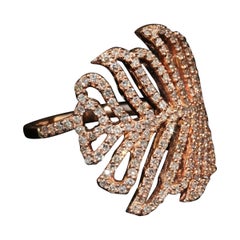 14K Solid Gold Natural Pave Diamond Propose Ring Diamond Leaf Ring For Women.