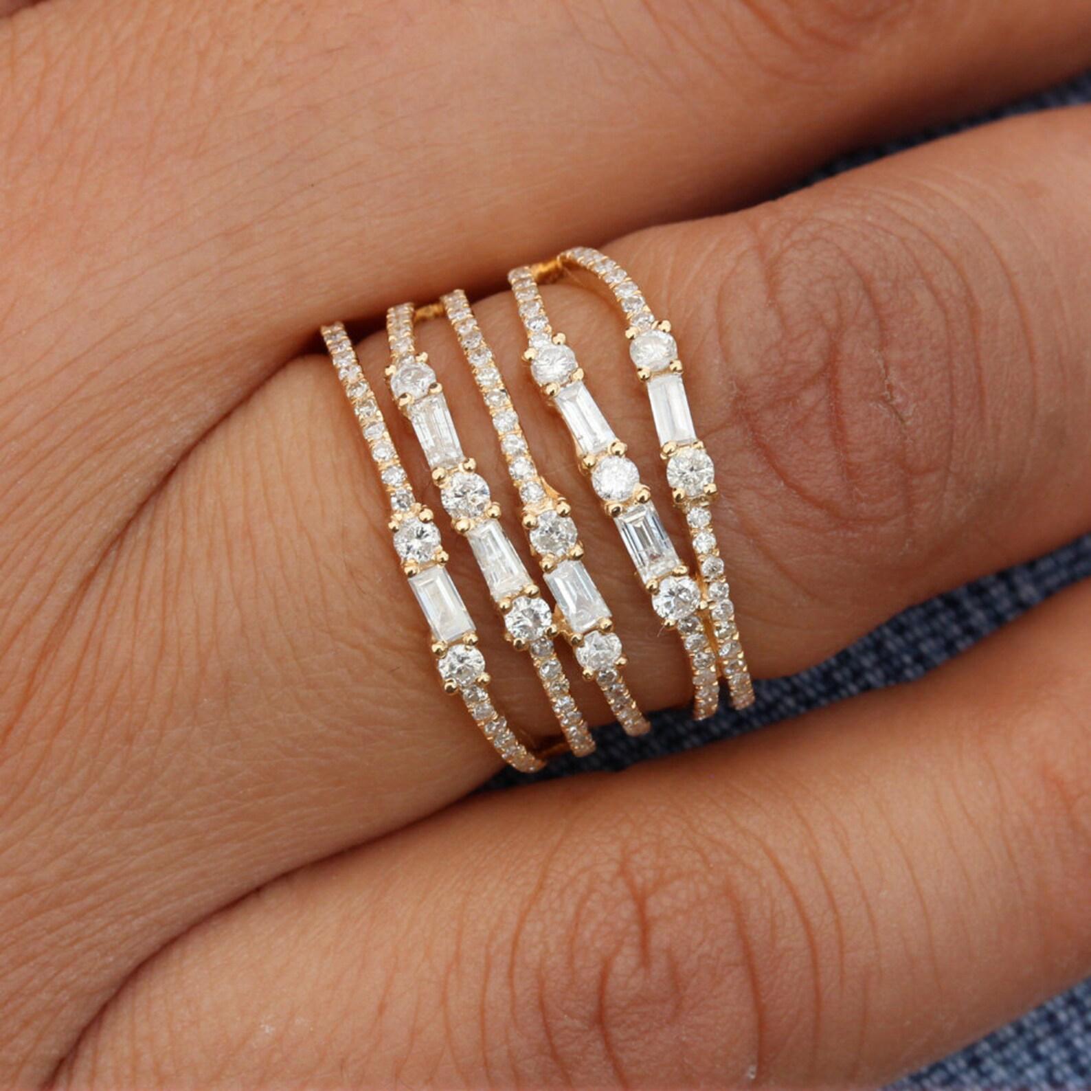 Anello in oro massiccio 14k con diamante naturale Nature Taglio Baguette Bellissimo anello. in vendita 3