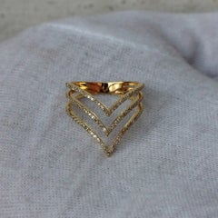 14k Solid Gold Natural Pave Diamond Ring Triple Line Ring For Women Unique Gift.