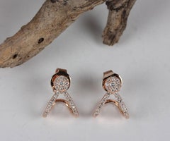 14k Solid Gold Natural Pave Diamond Stud Earrings Simple Wedding Gift For Women