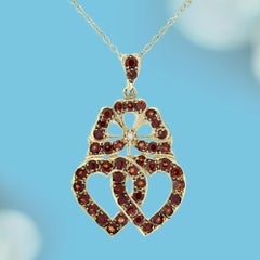 14K Solid Gold Natural Pearl and Garnet Heart Shape Vintage Style Pendant